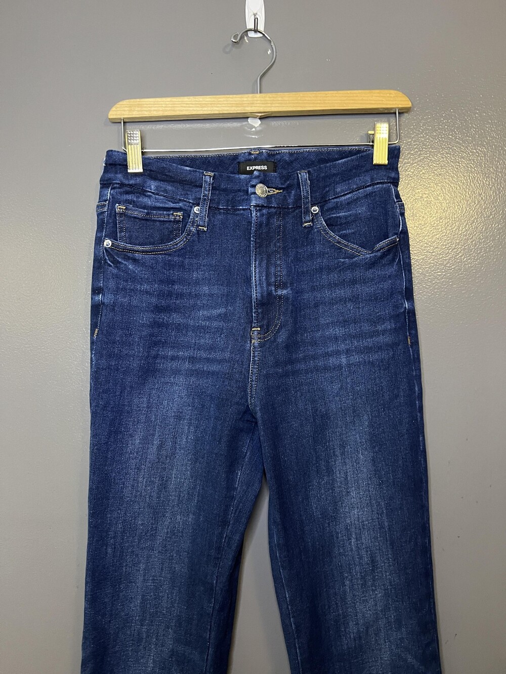 Express 90s Slim Super High Rise Jeans Womens M Dark Wash Ultra Stretch Denim